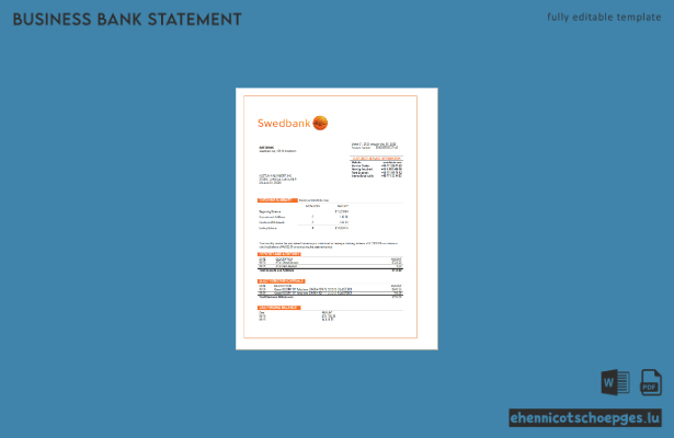 Swedbank Geschäftskontoauszug (Word- und PDF-Beispiel)